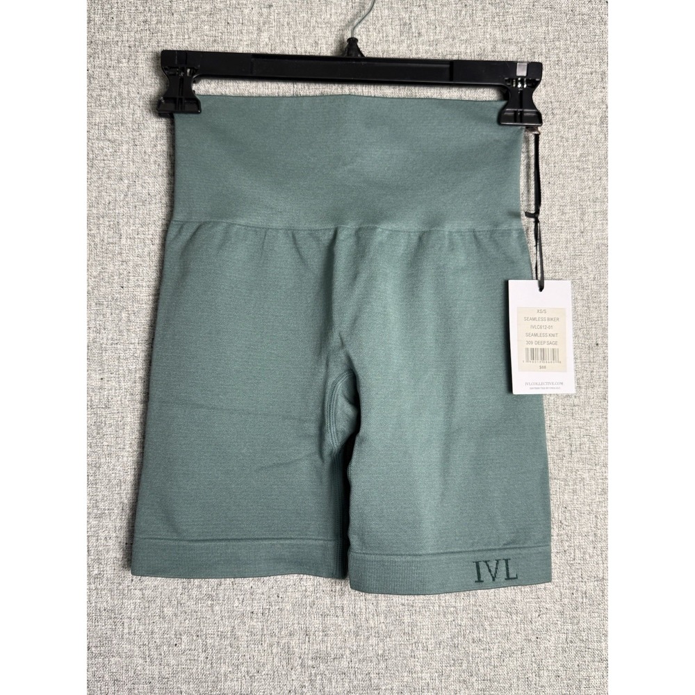 IVL Collective Bike Shorts Sage Green High Waist Pull On NWT‎ Size XS/S